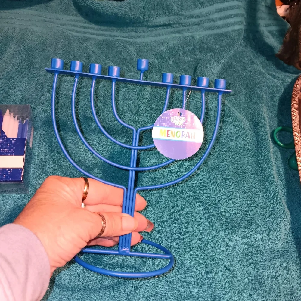 Mitzvah Fun Blue Menorah with Candles